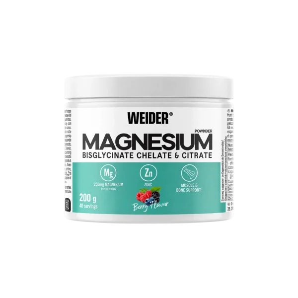 magneziu bisglicinat si citrat pulbere weider magnesium powder cu aroma de berry 200g