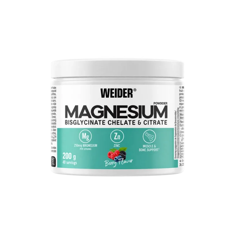 magneziu bisglicinat si citrat pulbere weider magnesium powder cu aroma de berry 200g