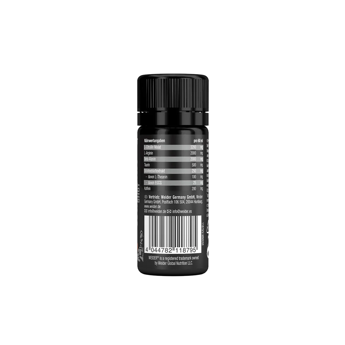 eticheta valori nutritionale pre-workout lichid gata de consum Weider Premium Pre-Workout cu aroma de portocale fiola 60ml