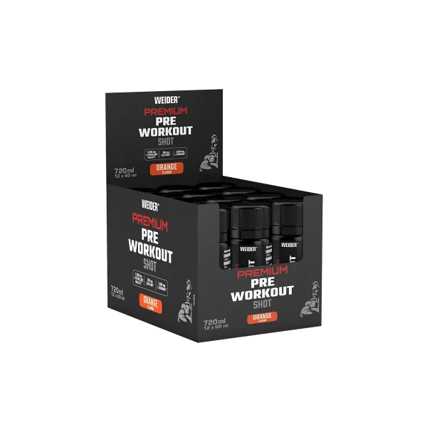 cutie pre-workout lichid gata de consum Weider Premium Pre-Workout cu aroma de portocale fiola 60ml