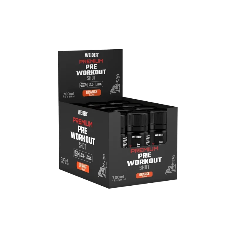 cutie pre-workout lichid gata de consum Weider Premium Pre-Workout cu aroma de portocale fiola 60ml